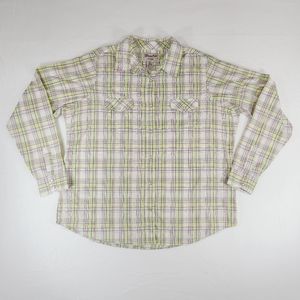 Men' Wrangler Wrancher Western Shirt 2XL Pearl Snap Multicolor Plaid Long Sleeve